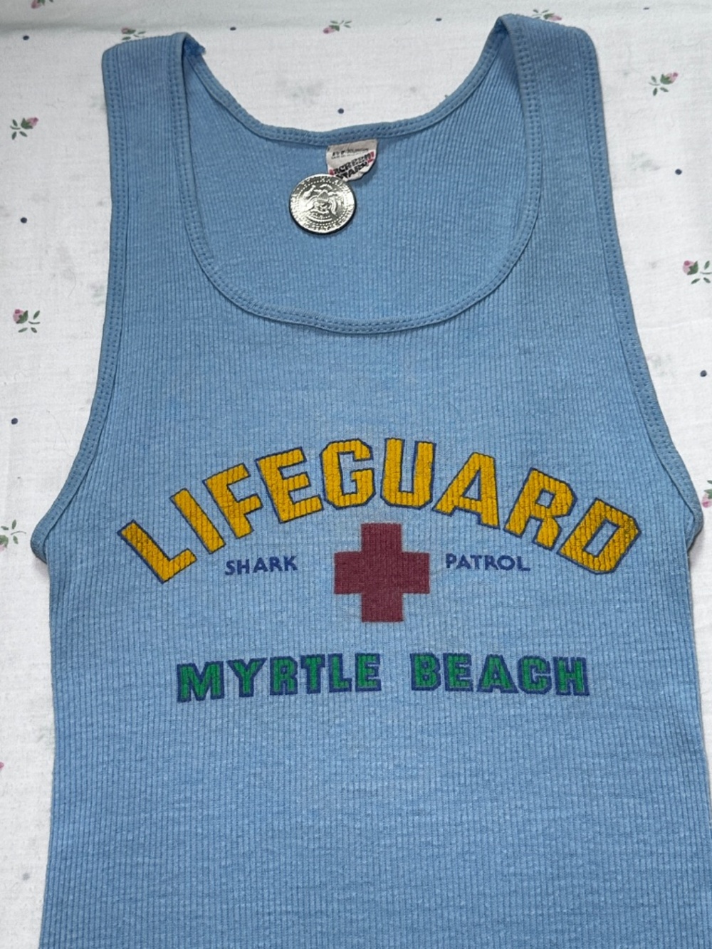 Vtg 80s Baby Blue Ribbed Tank Top